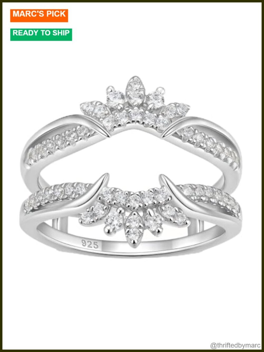 Sterling Silver Cubic Zirconia Ring Enhancer Wedding Guard Vintage Style